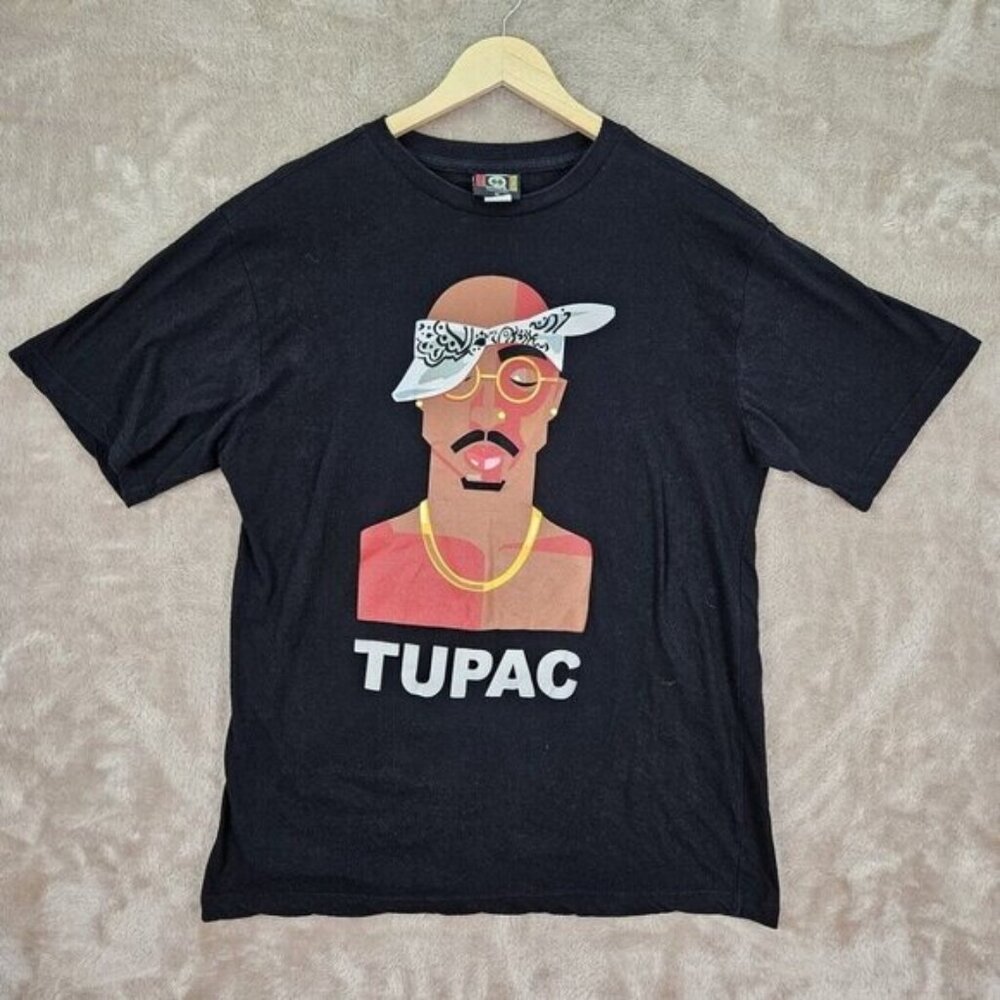 Cross Colours Tupac Shakur 2Pac T-Shirt Black Short Sleeve Men's XL Hip Hop